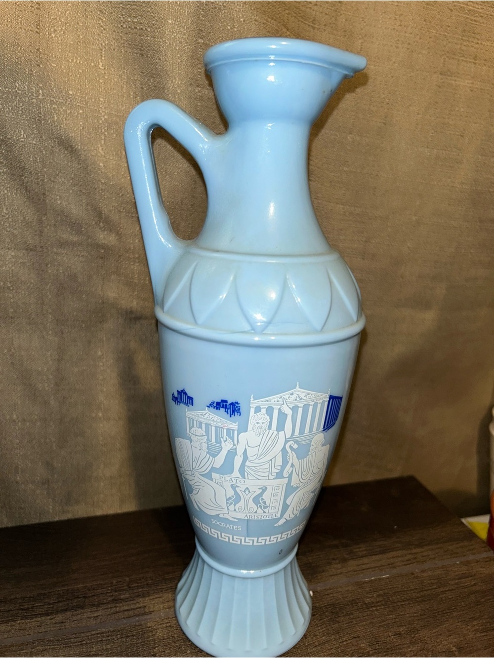 vintage 1961 Jim Beam light blue milk glass decanter vase